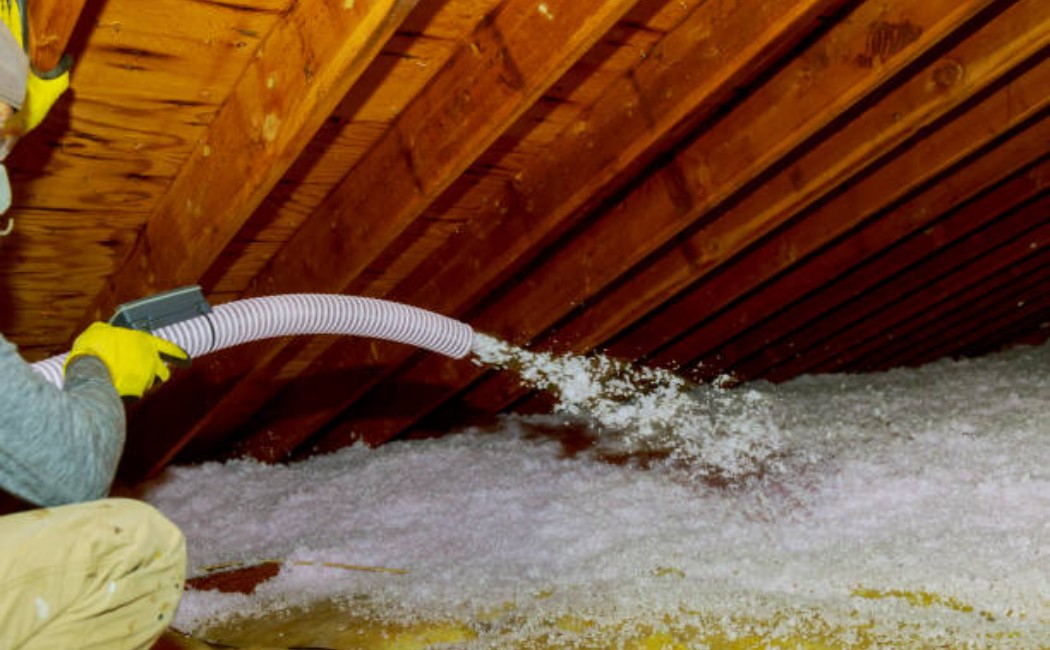 Attic insulation installation with spray foam machine