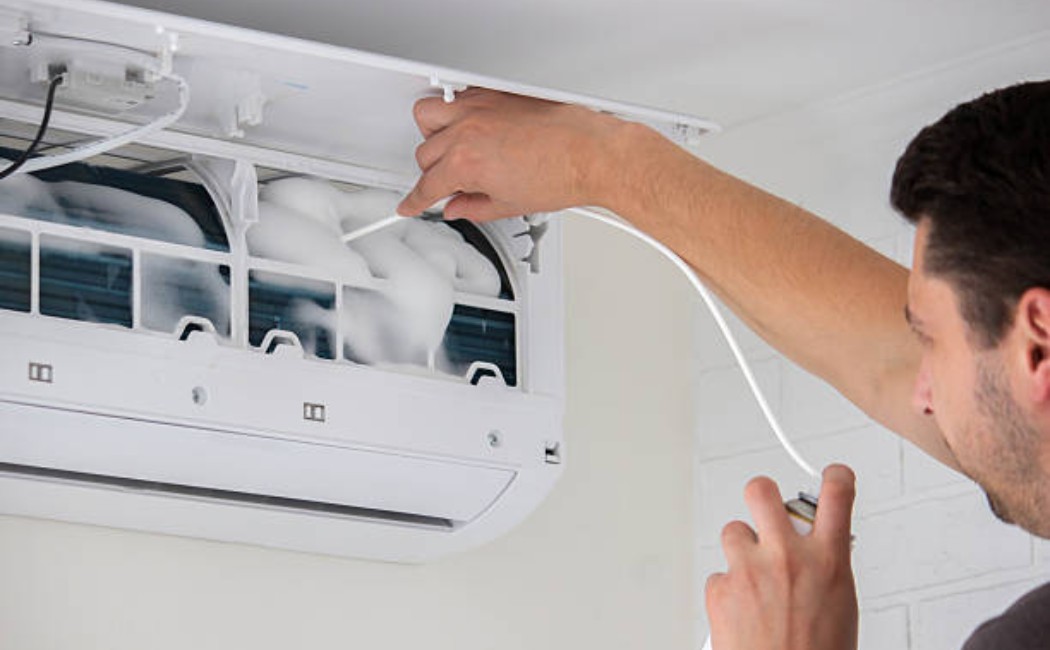 White foam applied tothe  HVAC evaporator for maintenance