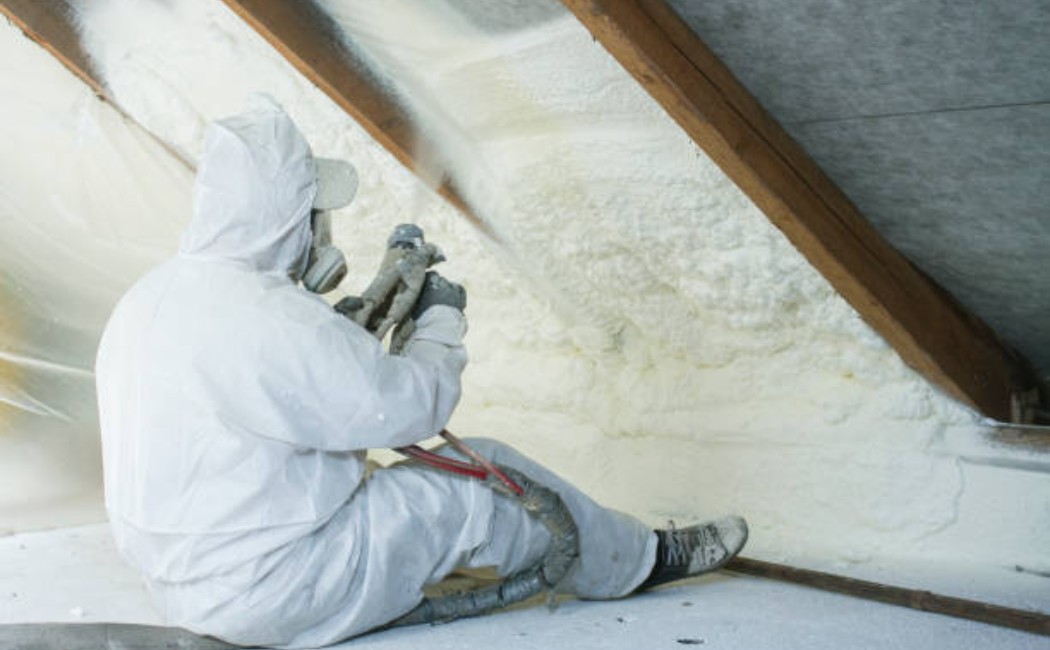 Spray polyurethane foam applied to a roof.