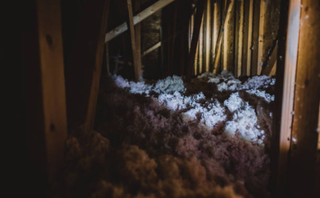 Blown insulation covering attic surface for energy efficiency