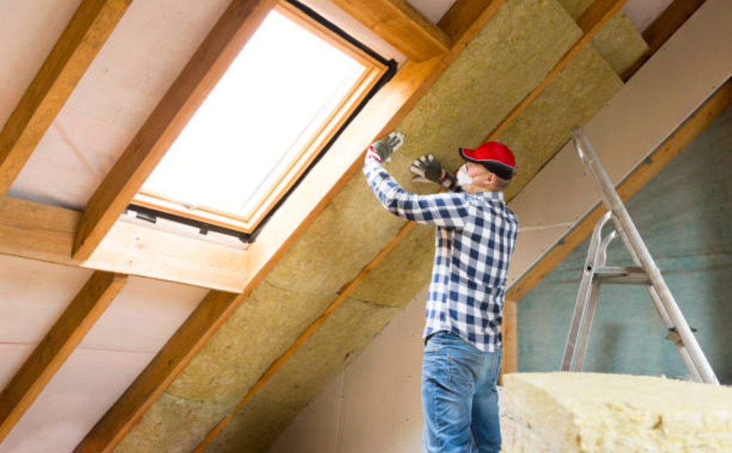 Home attic insulation renovation for energy efficiency upgrade.